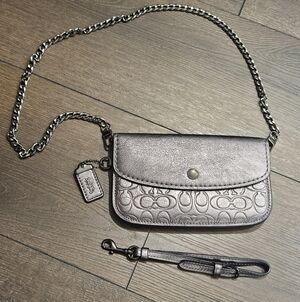 COACH 1941 SIGNATURE LEATHER METALLIC GRAPHITE/PEWTER 43020